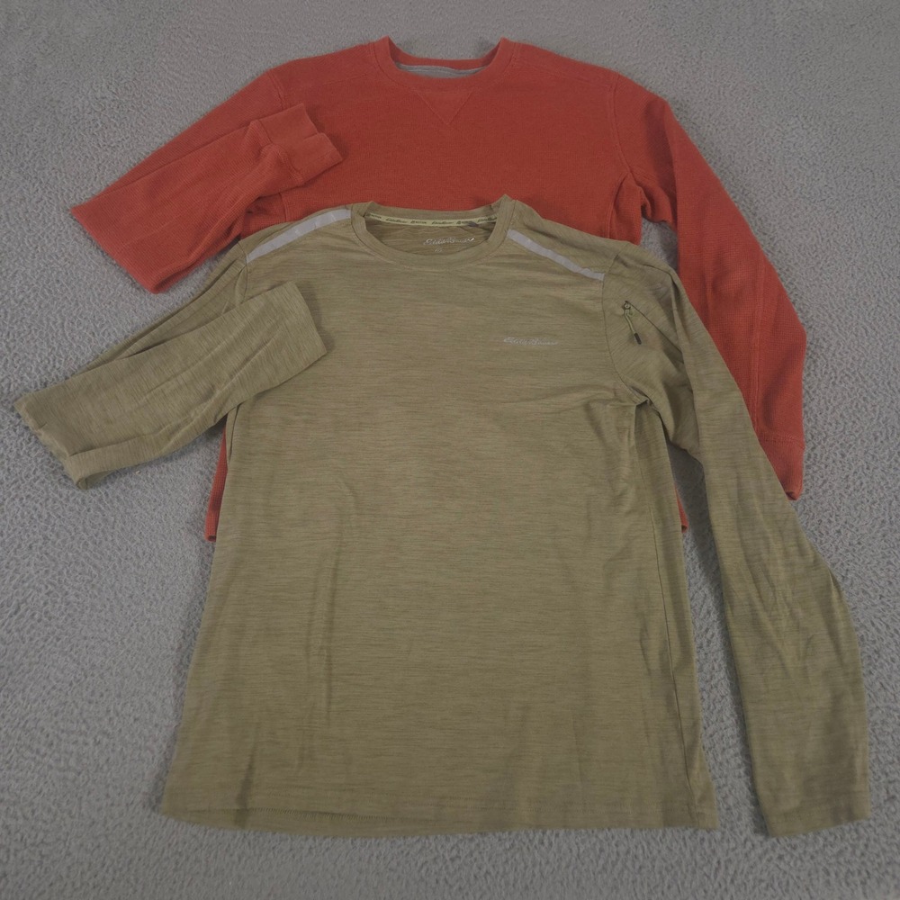 LOT OF 2 Eddie Bauer Shirt Mens M Multi Eddie's Favorite Ultrasoft Thermal Crew
